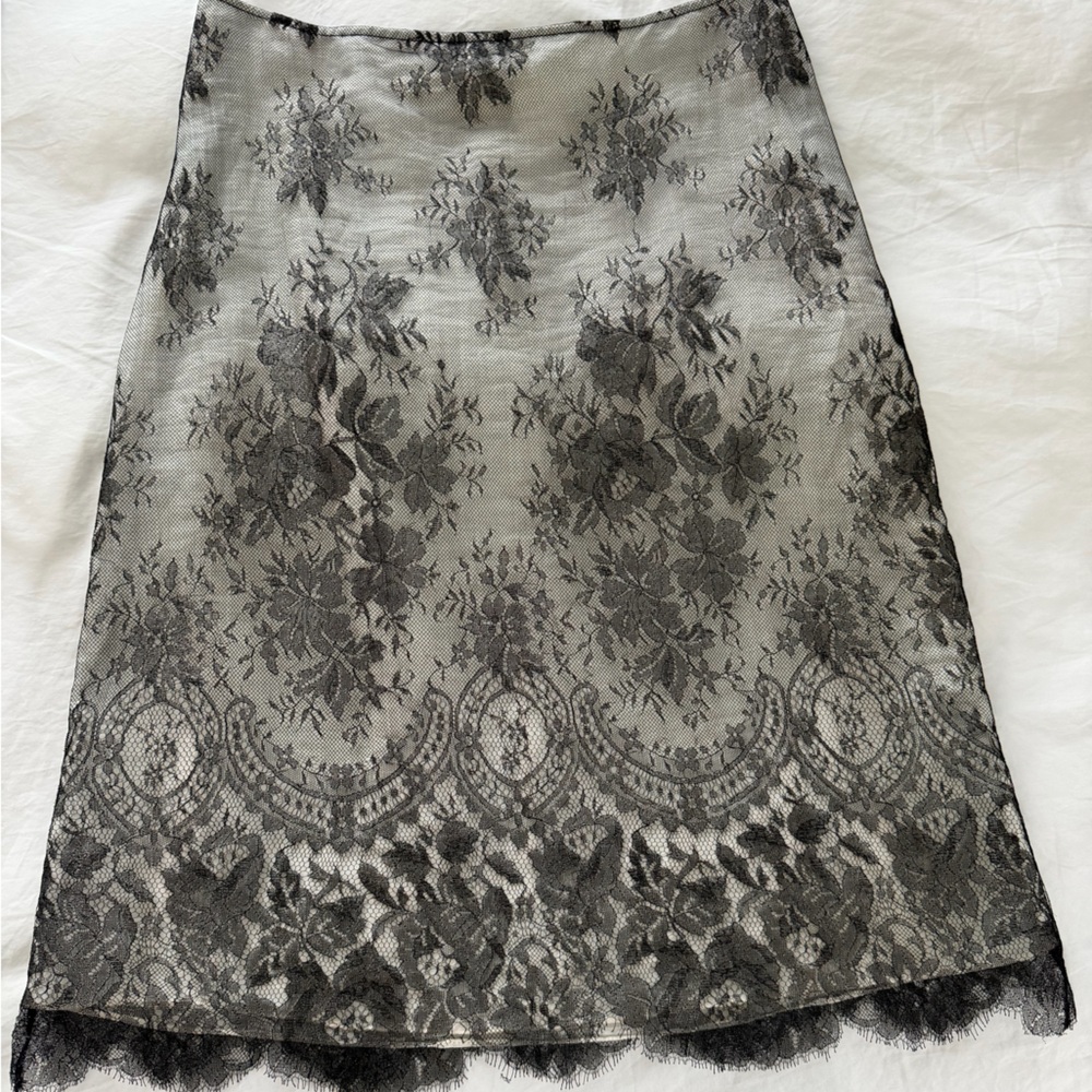 Black Floral Lace A-Line Skirt